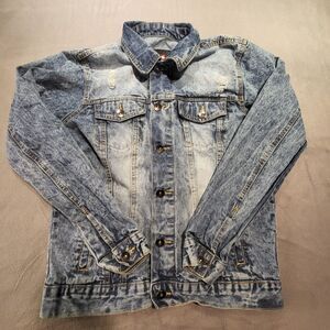 Southpole Mens Small Denim Jacket Light Wash Distressed Button Down Pockets